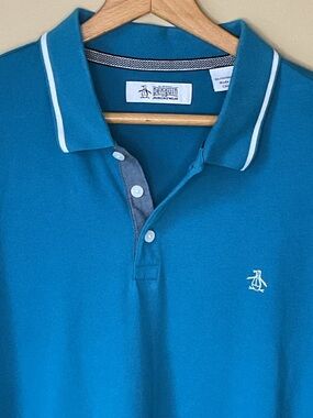 Original Penguin Teal Blue Polo with Contrast Trim